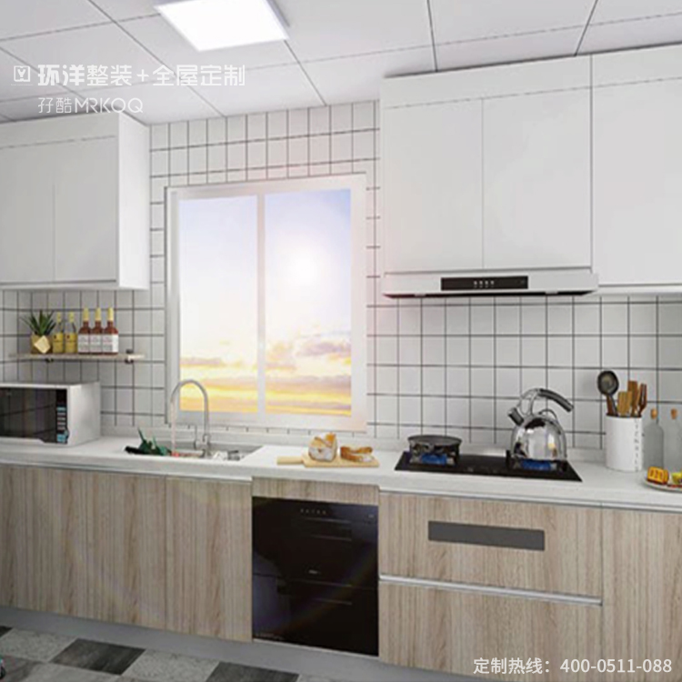 厨房橱柜整体橱柜 现代北欧风格整体橱柜 厨房石英石整体橱柜 环洋整装全屋定制